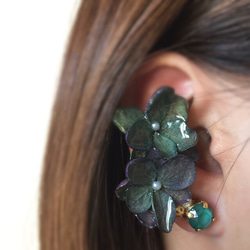 繡球花耳環和耳環或穿孔2件套綠色 第1張的照片