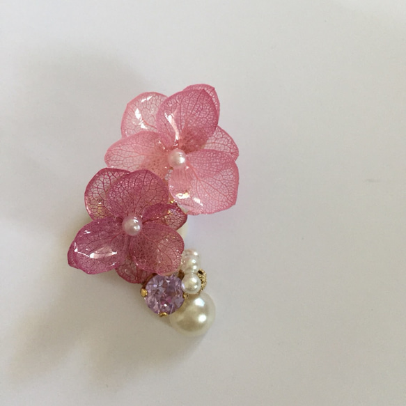 小繡球花耳骨夾＆耳夾式耳環or耳針耳環2個組 粉紅 第3張的照片