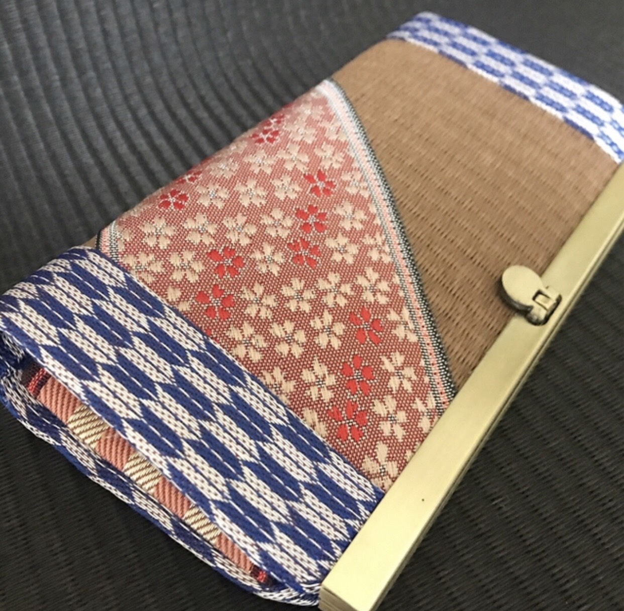 和風 畳がま口長財布 矢羽根×桜 財布