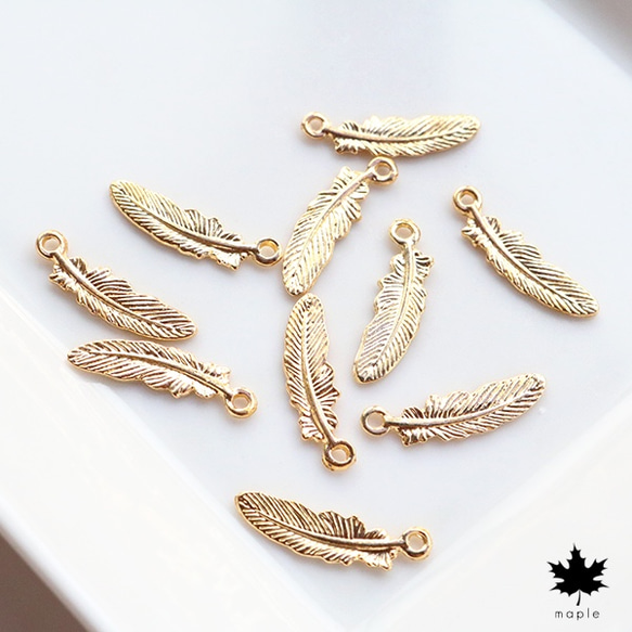 [10pcs] 22x6mm Gold Feather Charm ・ゴールド 羽チャーム 2枚目の画像