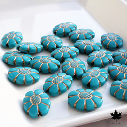 [10pcs] 20x15mm Antique Blue Flower Beads ・アンティーク アクリルビーズ 2枚目の画像