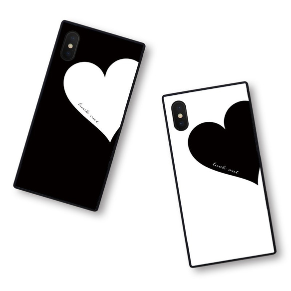 Big Heart♡Black&White　スクエア型強化ガラスケース/iPhoneケース／iPhone13Pro 1枚目の画像