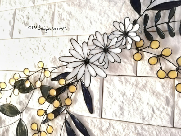『Wall Flower』〈ミモザ〉ディップアート ウォールデコ 壁掛け ワイヤーアート ワイヤークラフト 花 白 2枚目の画像