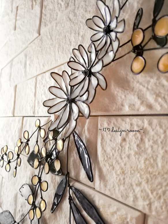 『Wall Flower』〈ミモザ〉ディップアート ウォールデコ 壁掛け ワイヤーアート ワイヤークラフト 花 白 3枚目の画像