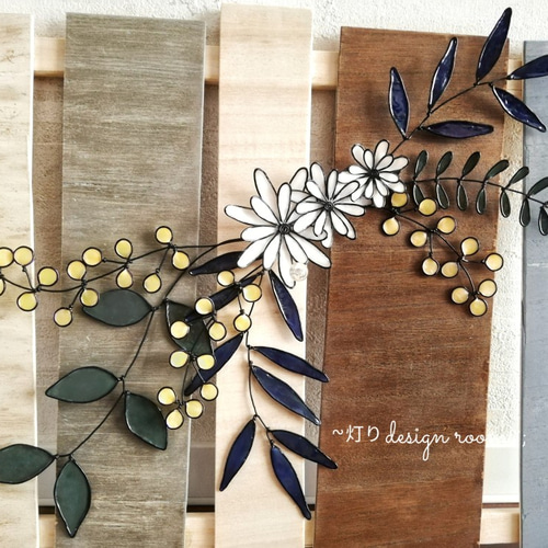 Wall Flower』〈ミモザ〉ディップアート ウォールデコ 壁掛け ワイヤー