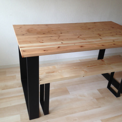 無垢木 アイアンテーブル&ベンチ2点セット スギ材 ダイニングテーブル 1枚板仕様 6枚目の画像