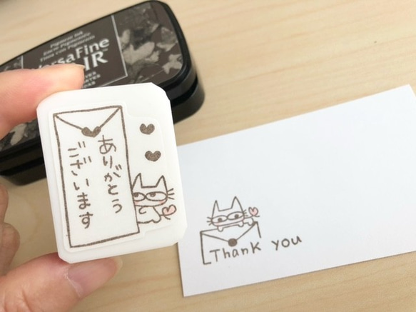 長方形封筒からひょっこり猫　ひのきにゃん 消しゴムはんこ(N57)　 2枚目の画像