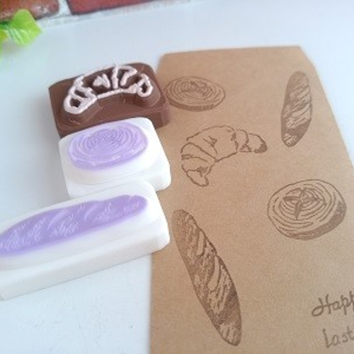 ☆大好きパン3個セット 消しゴムはんこ(N14) はんこ・スタンプ