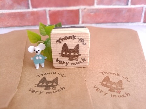 猫 Thankyou Very much （ｵﾘｼﾞﾅﾙｷｬﾗひのきにゃん）消しゴムはんこ
