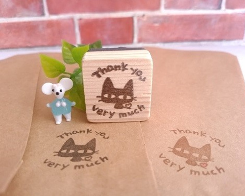 猫 Thankyou Very much （ｵﾘｼﾞﾅﾙｷｬﾗひのきにゃん）消しゴムはんこ