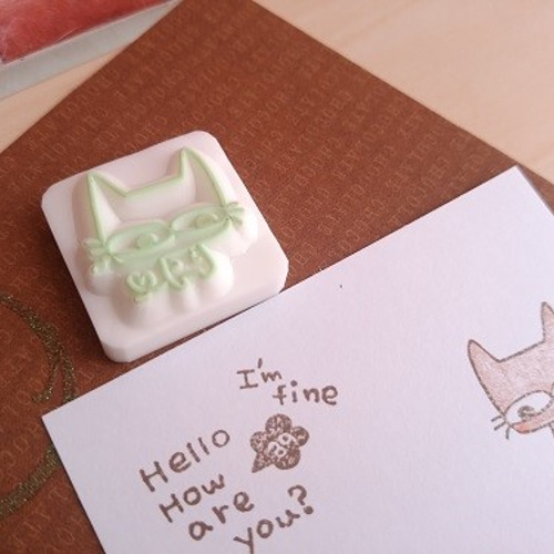猫「おじぎ」ひのきにゃん消しゴムはんこ(M405) はんこ