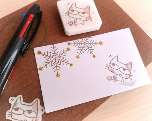 猫「あわわわ」ひのきにゃん消しゴムはんこ(M404) はんこ・スタンプ