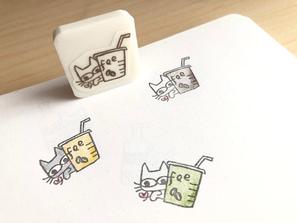 HiTiRi coffee 消しゴムハンコ カフェ巡り コーヒー大好きひのきにゃん 消しゴムはんこ(N5) はんこ