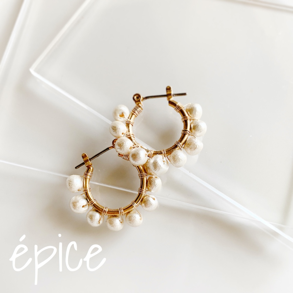 コットンパールのフープピアス