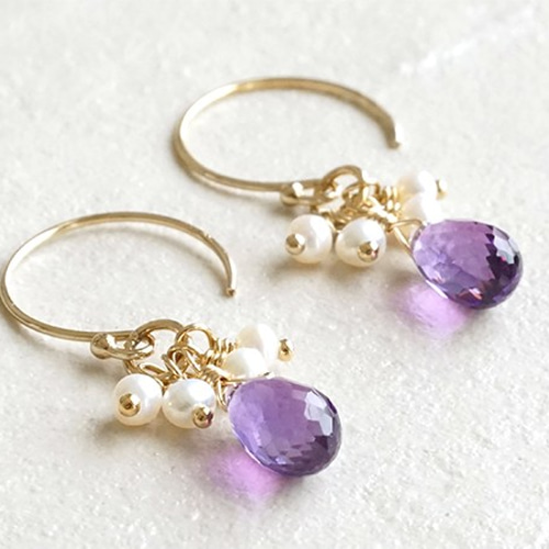 14KGF アメジスト+淡水パール ピアス【イヤリング変更可】 ピアス 