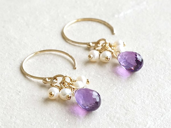 14KGF アメジスト+淡水パール ピアス【イヤリング変更可】 ピアス 