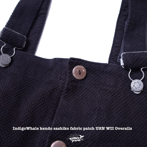 indigo whale ブラック刺し子オーバーオール Mサイズ