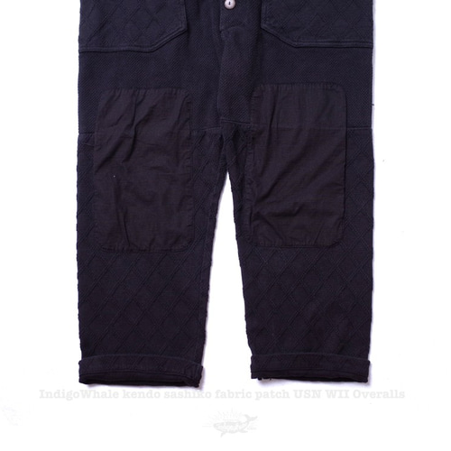 indigo whale ブラック　刺し子　オーバーオール Mサイズ indigo whale ブラック刺し子オーバーオール Mサイズ