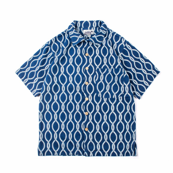 藍染 ハンドメイド 抜染 半袖 Aloha シャツ 1枚目の画像