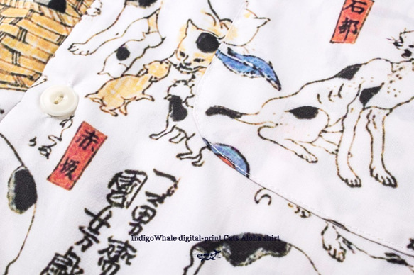 歌川国芳 浮世絵猫百景 Aloha shirt シャツ  M 5枚目の画像