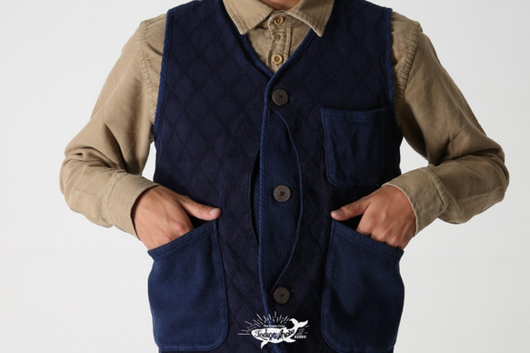 刺し子 草木染め ベスト Safari Waistcoat 7枚目の画像