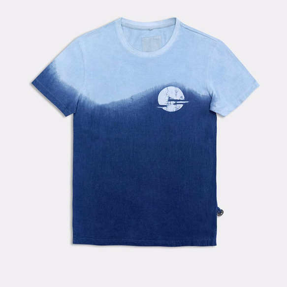 藍染め 月 ろうけつ染め 4タイプ Tシャツ shibori tee 5枚目の画像