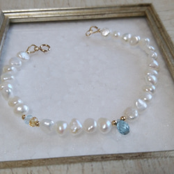 ☆青の火☆ トパーズ2種とシトリン、淡水パールのブレスレット14kgf