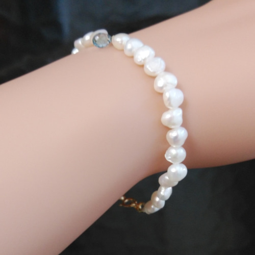 ☆青の火☆ トパーズ2種とシトリン、淡水パールのブレスレット14kgf