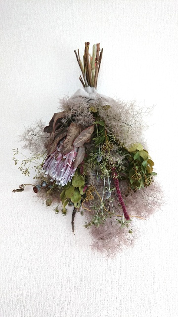 専用＊プロテア&スモークツリー　ドライフラワースワッグ スモークツリーとプロテアのドライフラワースワッグ スワッグ lea pua