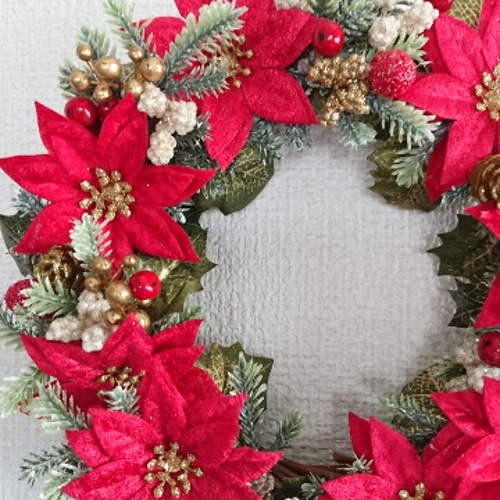 真っ赤なポインセチアのクリスマスリース リース lea pua 通販