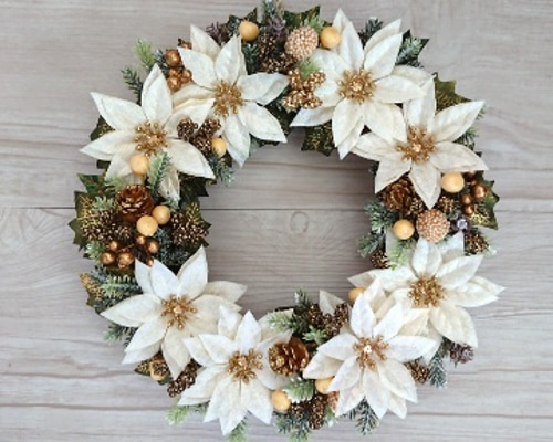 真っ白なポインセチアのクリスマスリース リース lea pua 通販