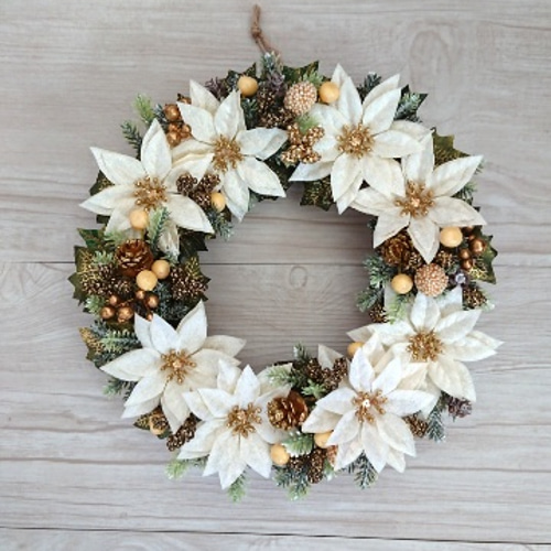真っ白なポインセチアのクリスマスリース リース lea pua 通販