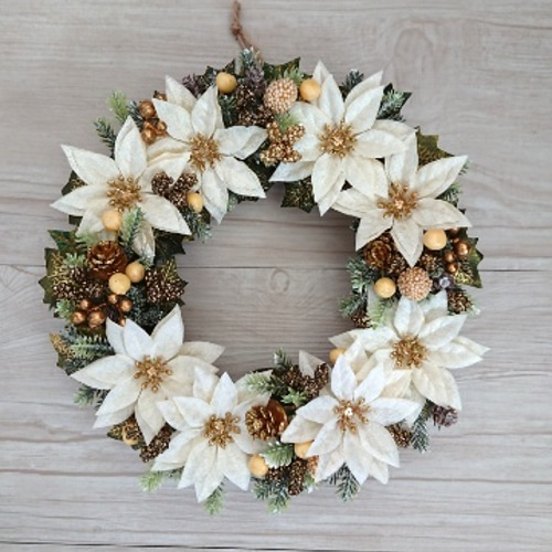 真っ白なポインセチアのクリスマスリース リース lea pua 通販