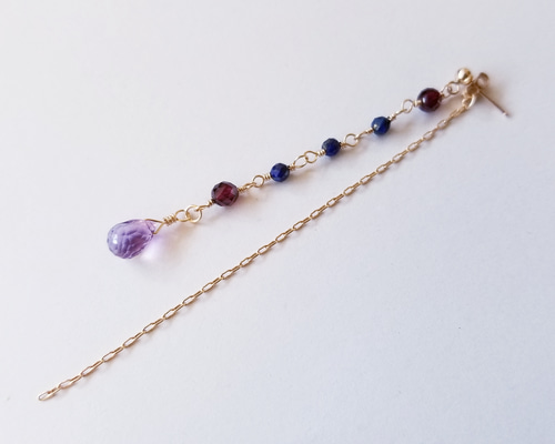 14kgf ロングピアス～ガーネット×ラピスラズリ×アメジスト ピアス