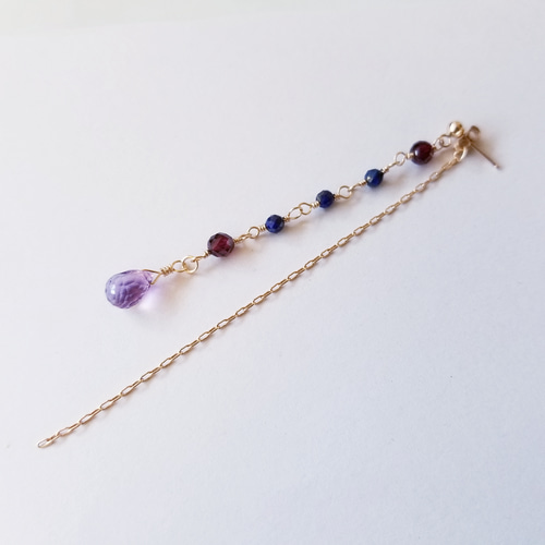 14kgf ロングピアス～ガーネット×ラピスラズリ×アメジスト ピアス