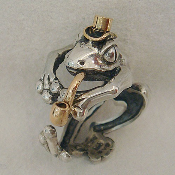 蛙の紳士リング 大 シルバーアクセサリー×K18(ピンクゴールド