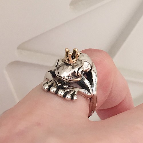 王様のお座り蛙リング シルバーアクセサリー×K18(ピンクゴールド