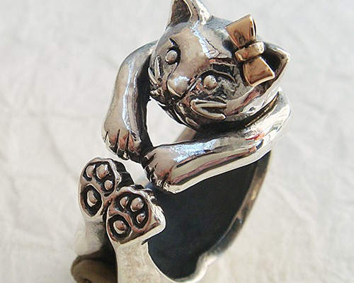 仔猫の花子リング シルバーアクセサリー×K18（ピンクゴールド