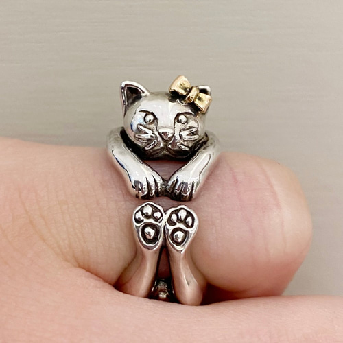 仔猫の花子リング シルバーアクセサリー×K18（ピンクゴールド）-送料