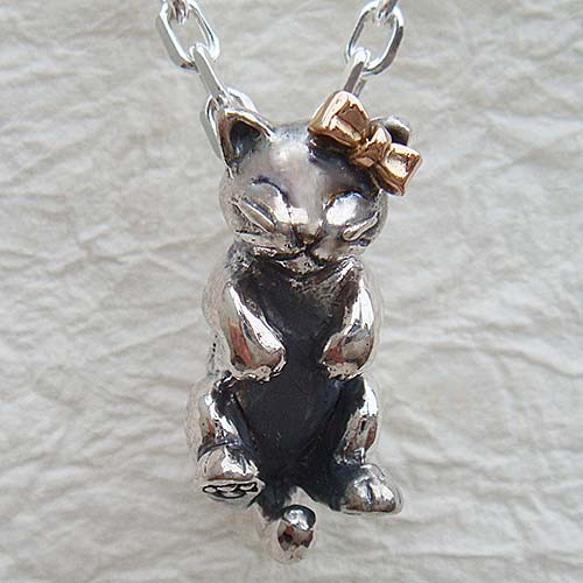 仔猫の花子ペンダント シルバーアクセサリー×K18（ピンク