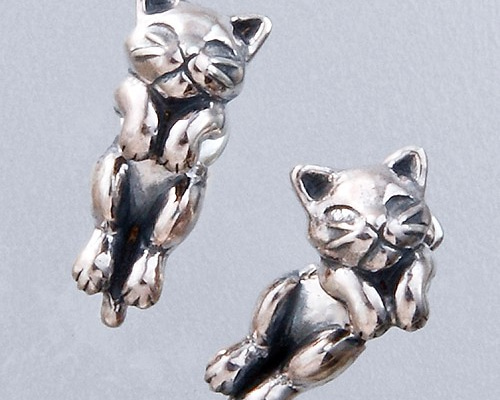 再販#1204 立体木のぼりネコちゃんピアス - ピアス - ピアス
