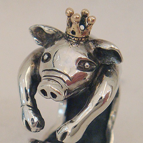 子豚の王様リング シルバーアクセサリー×K18（ピンクゴールド）-送料