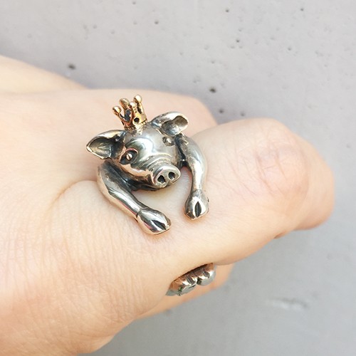 子豚の王様リング シルバーアクセサリー×K18（ピンクゴールド）-送料
