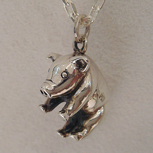 おだて豚の顔のシルバー925 ペンダント 子豚ペンダント シルバーアクセサリー ブタ ぶた 動物 アニマル ギフト