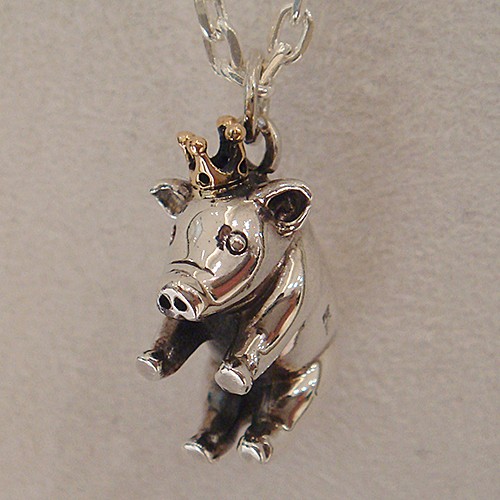 子豚の王様ペンダント　シルバーアクセサリー×K18（ピンクゴールド）-送料無料　ブタ　ぶた　動物　アニマル　ギフト対応