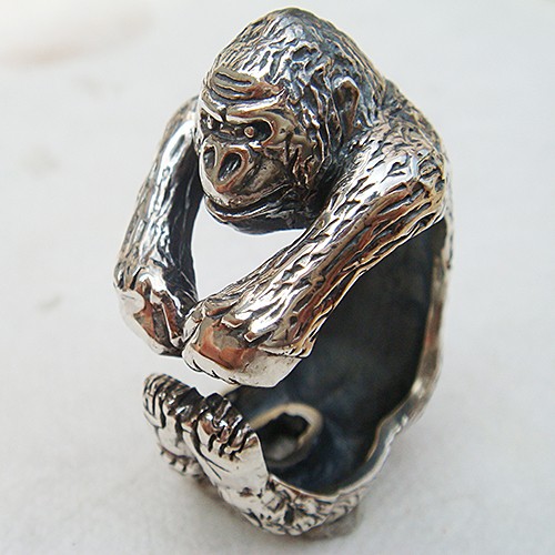 ゴリラリング シルバーアクセサリー-送料無料 ごりら 動物 アニマル