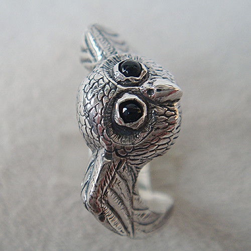 ふくろうリング【酉】シルバーアクセサリー 天然石オニキス フクロウ