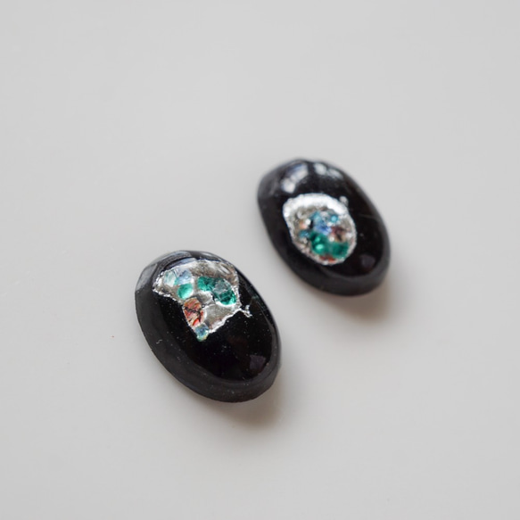 1960's Glass Black Cabochon (2pcs) 5枚目の画像