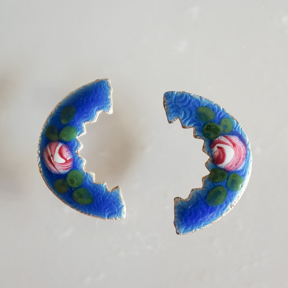 1960's Half-moon Cabochon -Blue- (2pcs) 2枚目の画像