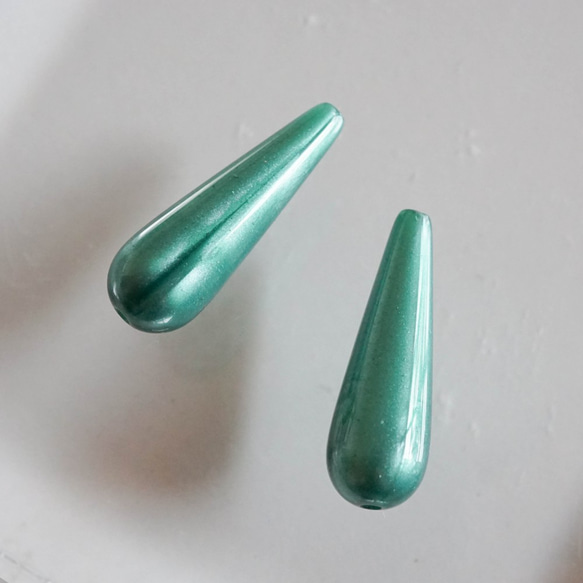 1980's Mini Teardrop Beads -Green- (2pcs) 2枚目の画像